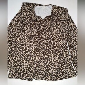 MOUSSY GLOBAL LUXURY BRAND RUFFLE NECK LEOPARD PRINT BLOUSE ONE SIZE DESIGNER